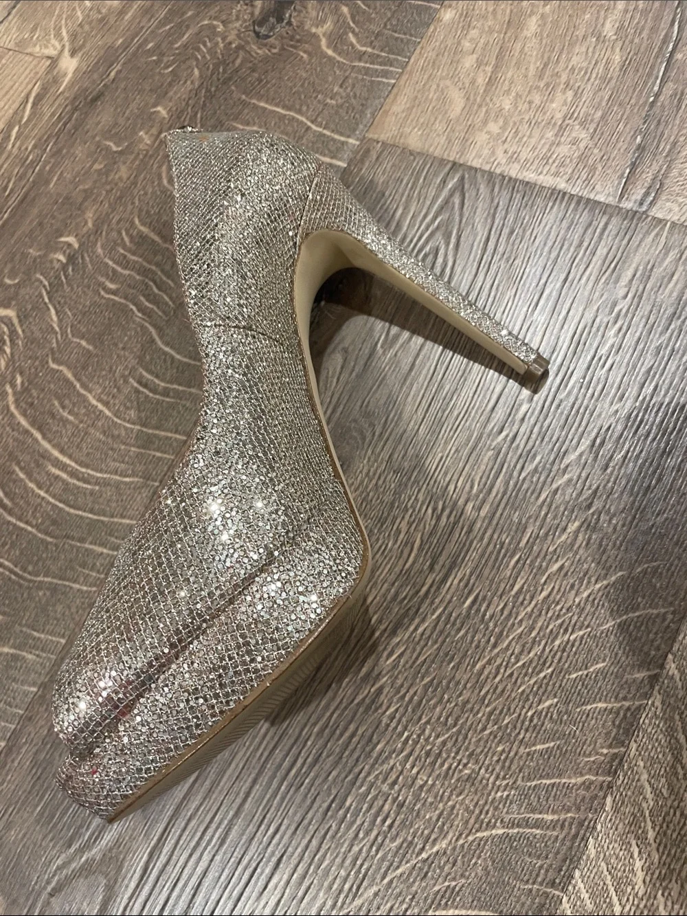 Michael Kors Women’s Glitter Peep-Toe Pumps in Metallic Rose